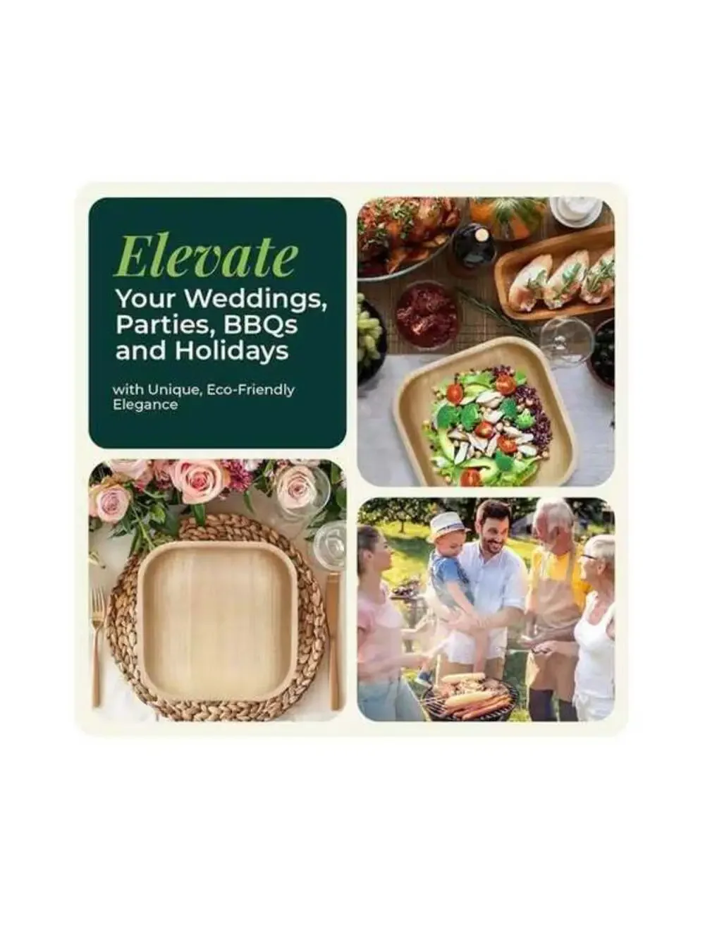Palm Leaf Bamboo Plates & Cutlery Set for 30 Guests, Eco-Friendly - New in Box